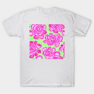 Pink watercolor roses on light green T-Shirt
